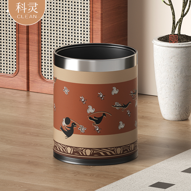 新款中古风皮革垃圾桶无盖高颜值