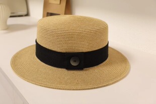 法式英伦草编平顶沙滩帽女士海边度假遮阳防晒时尚太阳草帽礼帽夏