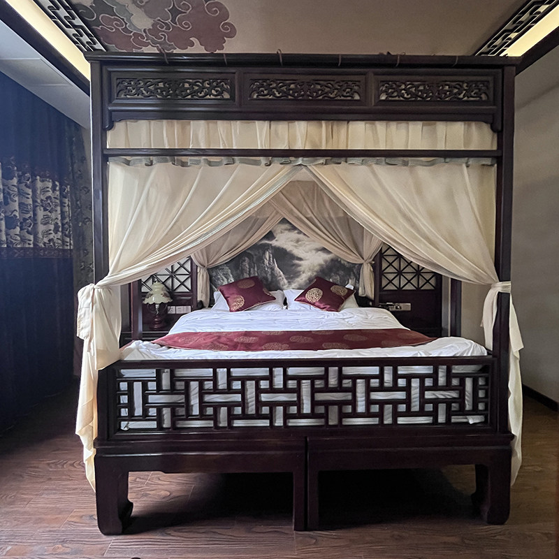中式床幔高级感明清月洞拔步架子床古风家用卧室小香风蚊帐定制款