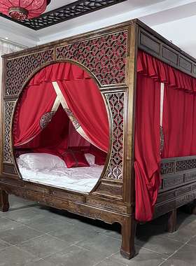 中国宫廷奶油风复古浪漫架子床床幔古风家用卧室肤感纱蚊帐定制款