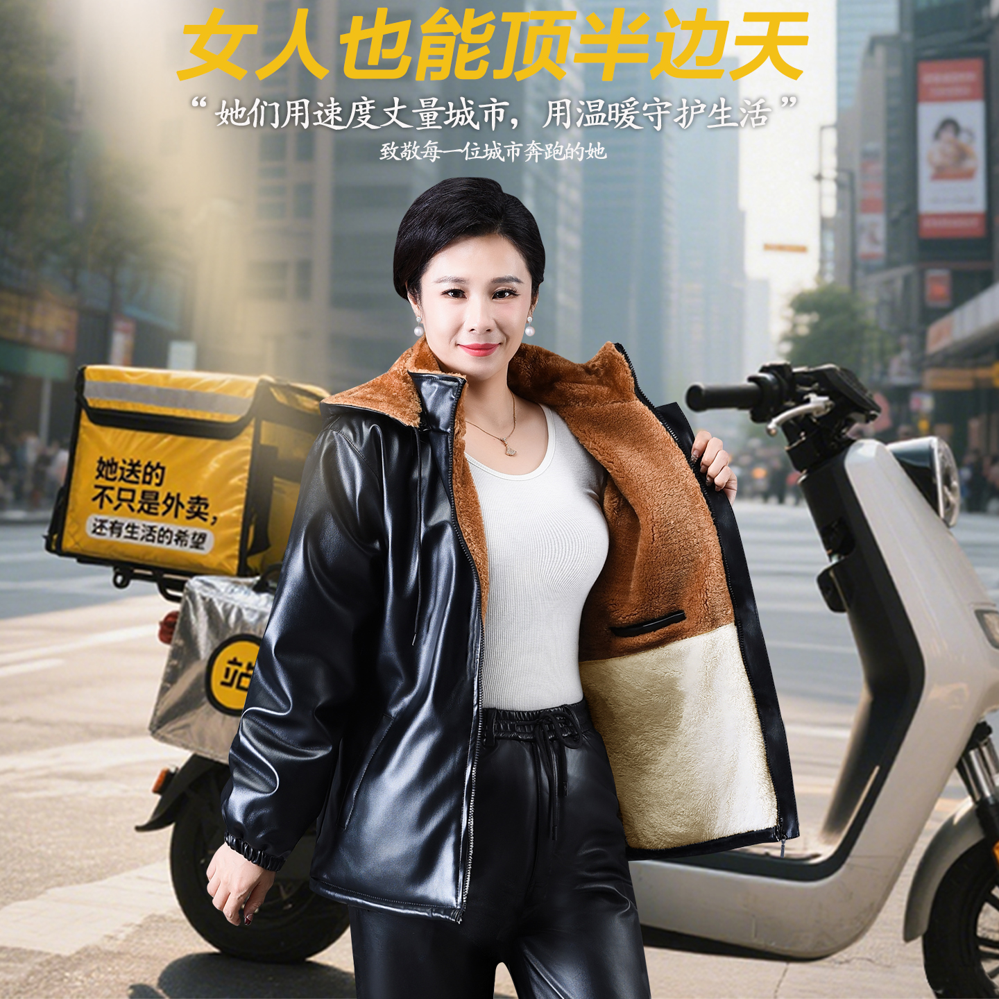 加绒皮衣冬季防风保暖女皮衣套装
