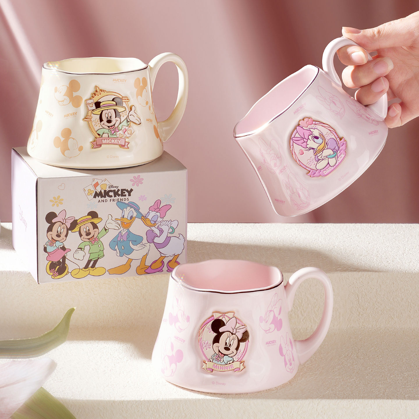迪士尼米奇马克杯粉色陶瓷喝水杯