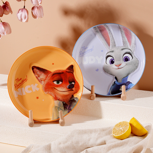 迪士尼疯狂动物城尼克朱迪联名装菜盘子浮雕浅盘平盘儿童陶瓷餐具