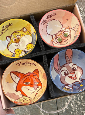 迪士尼zootopia疯狂动物城联名周边尼克朱迪碗儿童陶瓷餐具釉下彩