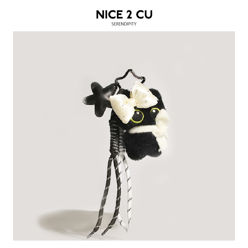 潮酷星星小黑猫包包挂件miu系可爱毛绒公仔玩偶钥匙扣挂饰送女生