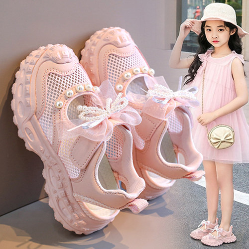 女童公主凉鞋2026新款夏季软底儿童包头凉拖女孩镂空单网鞋中大童