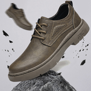 37码男鞋秋冬季真皮大头休闲皮鞋加绒棉鞋低帮短靴英伦马丁工装鞋