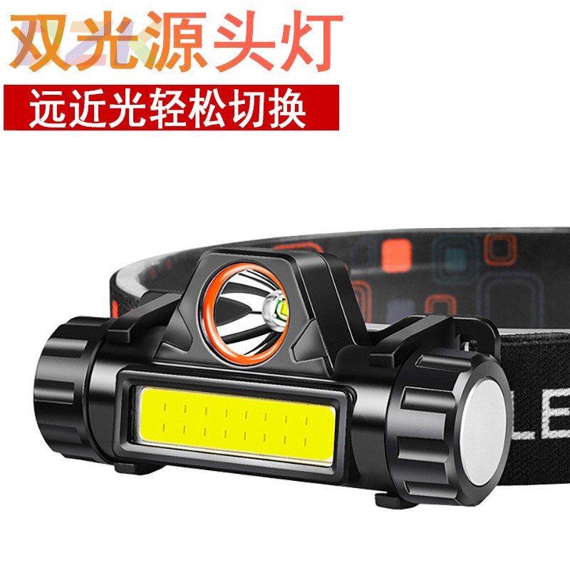 跨境头灯强光头戴式夜钓鱼灯充电 防水LED户外迷你矿灯COB工作b5