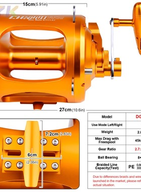 双速比鼓轮 8+1BB全金属海钓轮 慢摇深海铁板轮 jig船钓拖钓渔b4