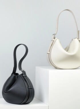 HIBBERS新款圆月包进口牛皮女士斜挎手提腋下包