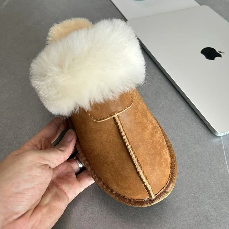 防水真皮羊毛包头拖鞋