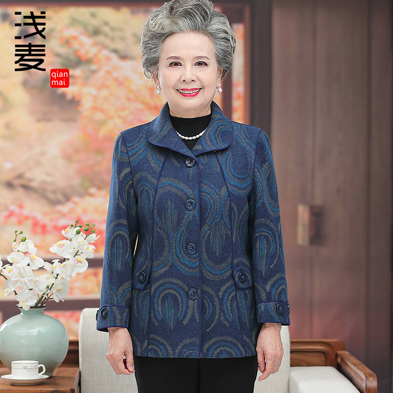 中老年女装秋季新品外套短款大码老年人妈妈春秋装奶奶毛呢上衣服