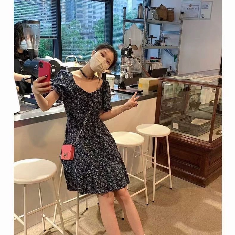 FST 打揽碎花连衣裙女夏季新款法式小个子显瘦绝美中长款a字裙潮