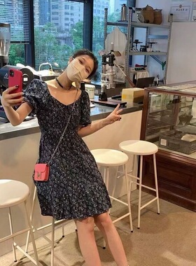 FST 打揽碎花连衣裙女夏季新款法式小个子显瘦绝美中长款a字裙潮