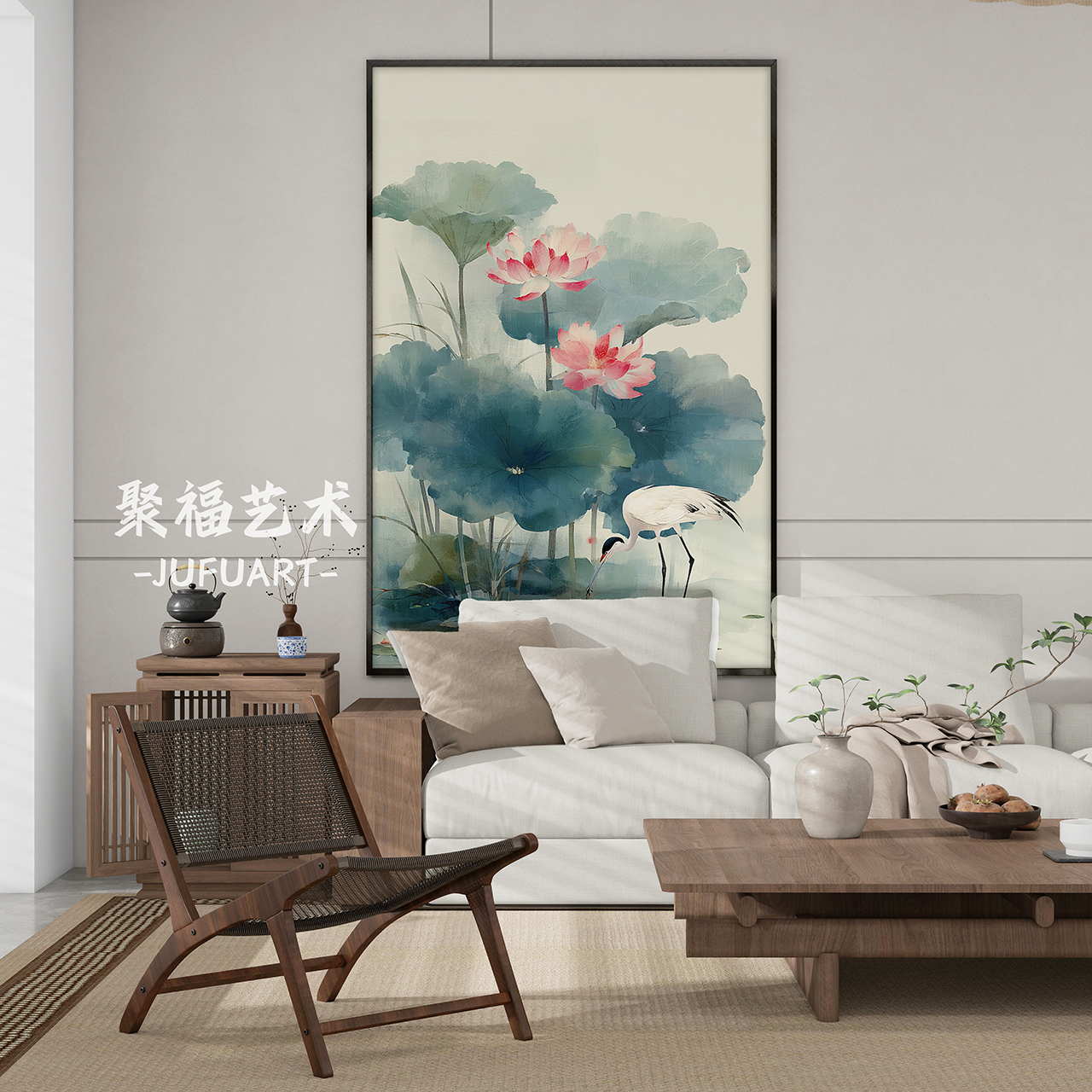 好运莲莲客厅玄关装饰画荷花壁画客厅背景墙高端挂画新中式风格图片