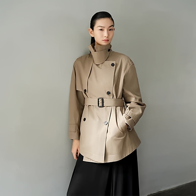 艾诺丝春英伦中长宽松腰带风衣