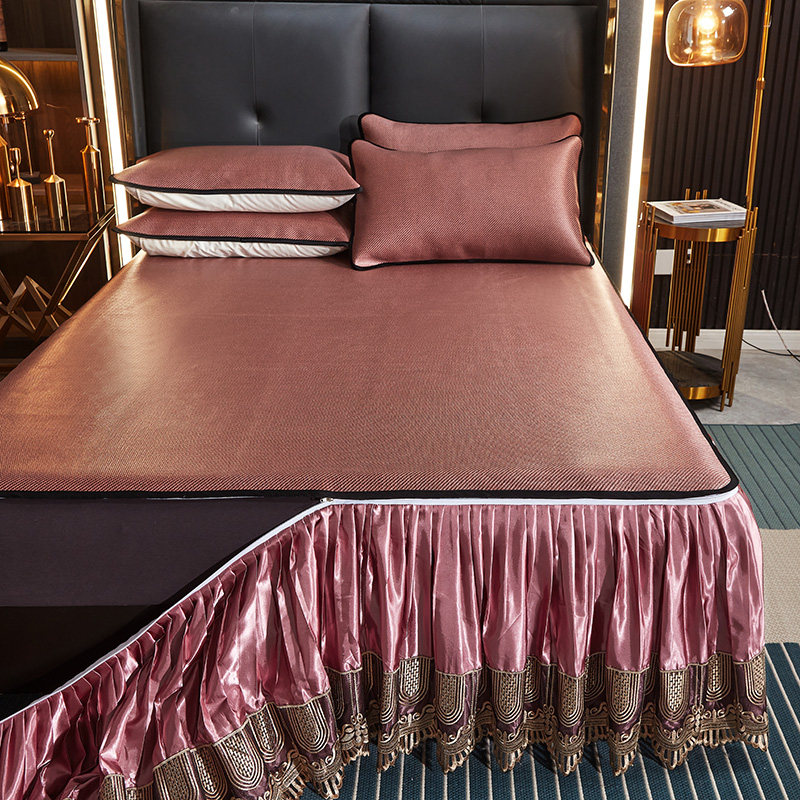 HIGH-END BED SKIRT ICE RATTAN MAT THREE-PIECE SUMMER ICE SILK MAT FOLDABLE AIR CONDITIONER STRAW MAT TO SLEEP NAKED 1.8M BED