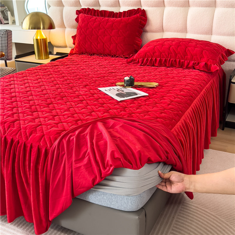 保暖水晶绒夹棉床裙床笠二合一冬季加厚牛奶绒床罩床套床垫保护套,床上用品,床裙,淘宝优惠券,粉丝福利购,淘宝优惠卷
