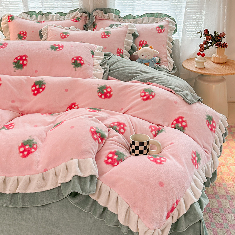 冬季加厚保暖牛奶绒四件套小清新珊瑚绒被套双面绒被罩床单三件套,床上用品,床品套件/四件套/多件套,淘宝优惠券,粉丝福利购,淘宝优惠卷