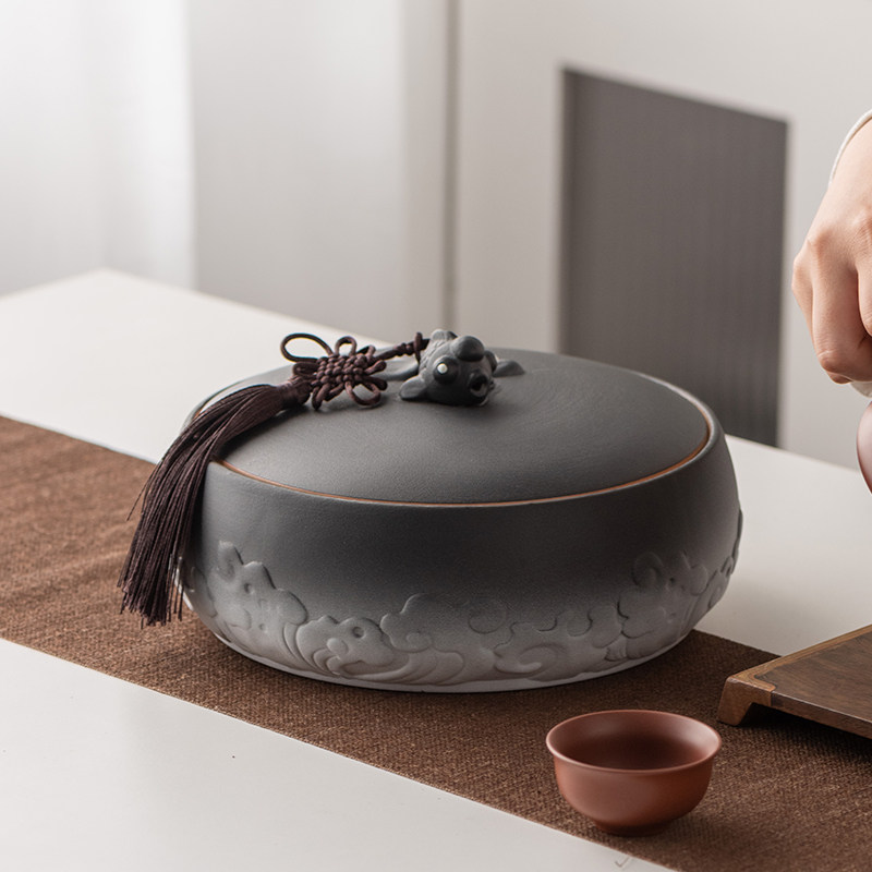 一体式手工普洱茶饼收纳盒陶瓷茶罐密封罐大型收纳罐高端饰品