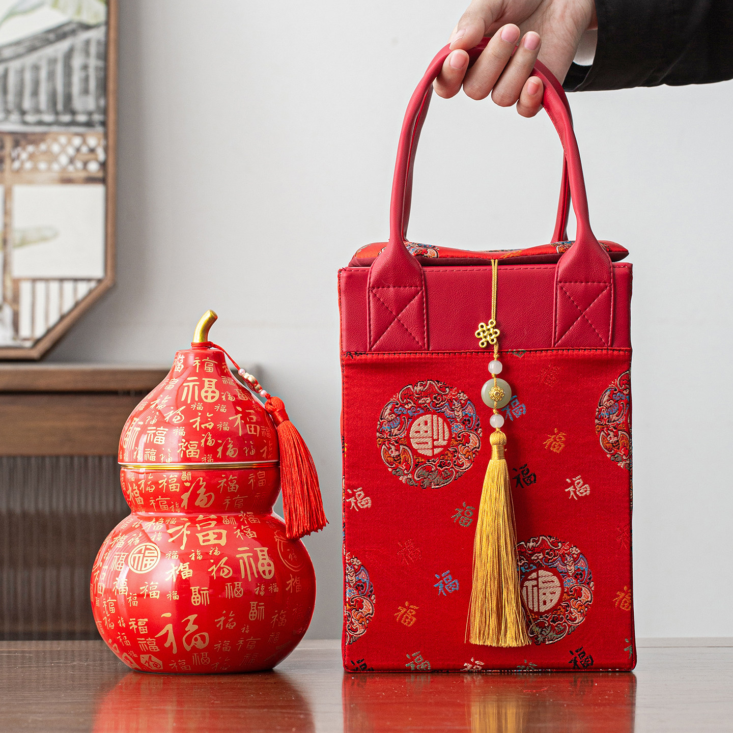 中式布包茶叶包装盒空礼盒通用葫芦茶叶罐礼品盒空盒子高级感批发