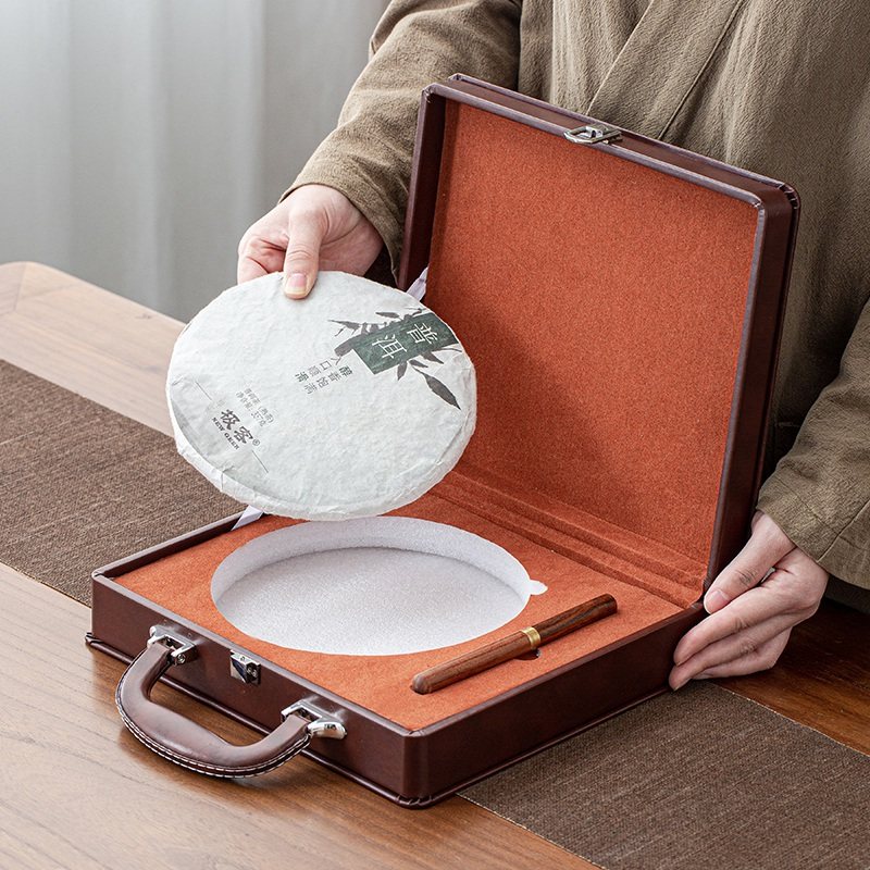 高档茶饼包装盒皮盒茶饼收纳