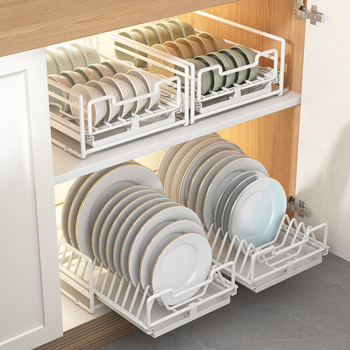 厨房碗碟收纳架拉篮抽屉式免安装