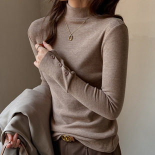 仿羊绒半高领秋冬内搭长袖打底衫女可外穿长袖t恤设计高级感上衣
