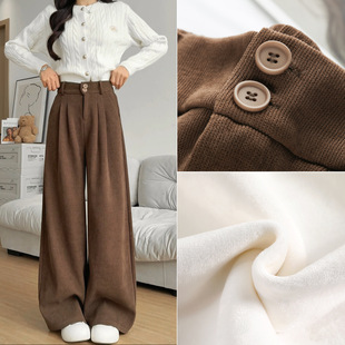 咖色阔腿裤女秋冬季2025新款加绒加厚西装裤小个子灯芯绒直筒裤子