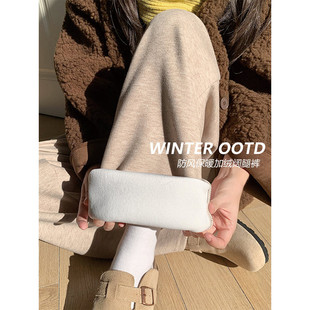 羚羊绒阔腿裤女秋冬2025新款高腰春秋直筒糯米加绒拖地裤子