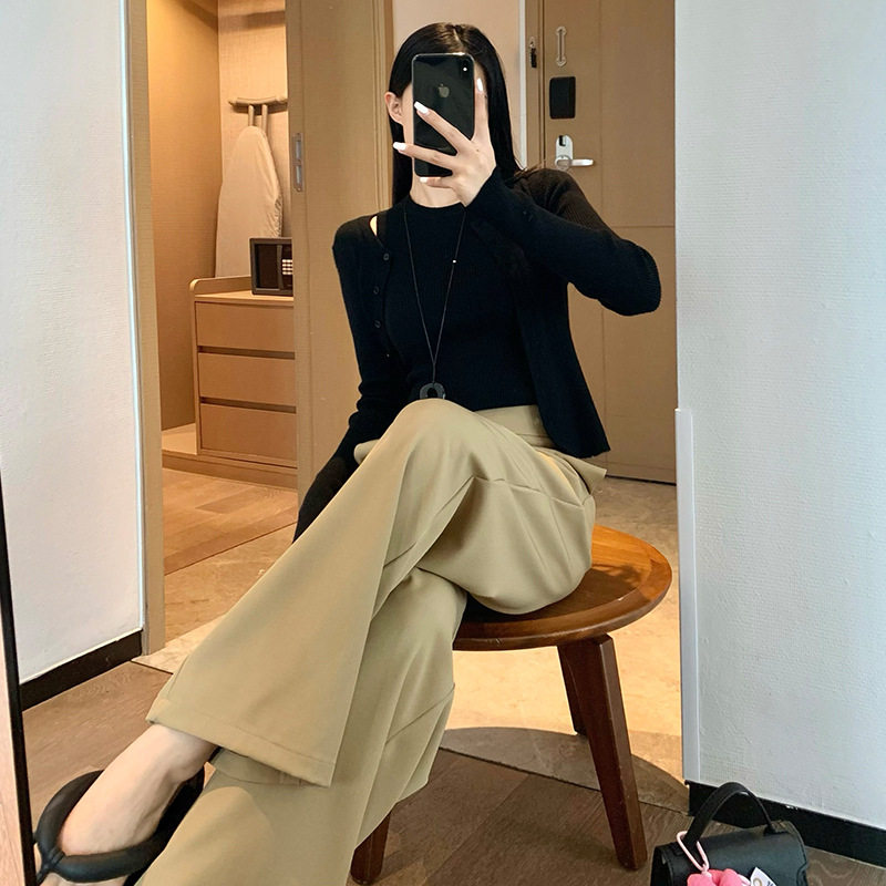 韩系垂感西装裤女春夏新款老钱风百搭阔腿裤高级垂感直筒拖地裤子