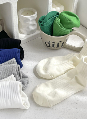 袜子女中筒春夏季纯棉潮女生奶白黑色运动夏款纯色春秋款短筒袜棉