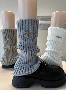 冬季腿套白色针织女款发热保暖袜套雪地靴堆堆袜加厚秋冬小腿袜子