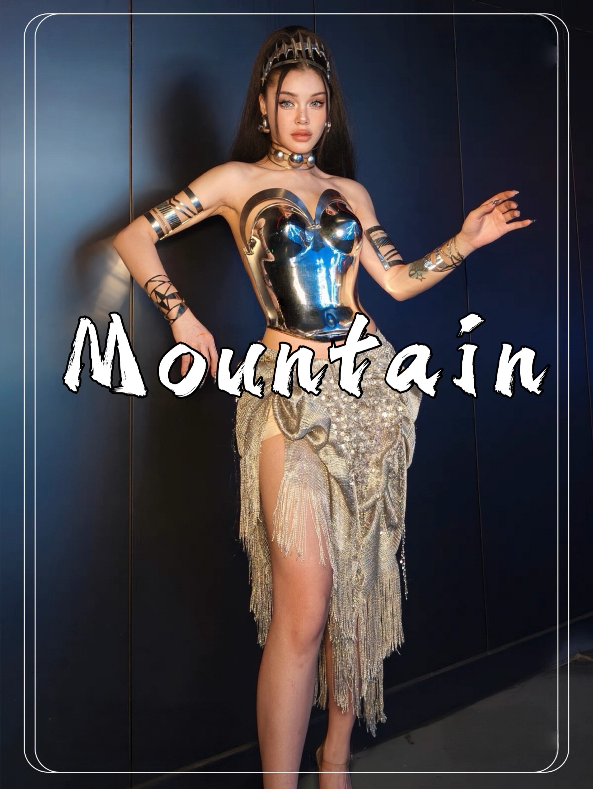 舞美设计未来主义科技重构电镀银色盔甲歌手长裙gogo演出服酒吧