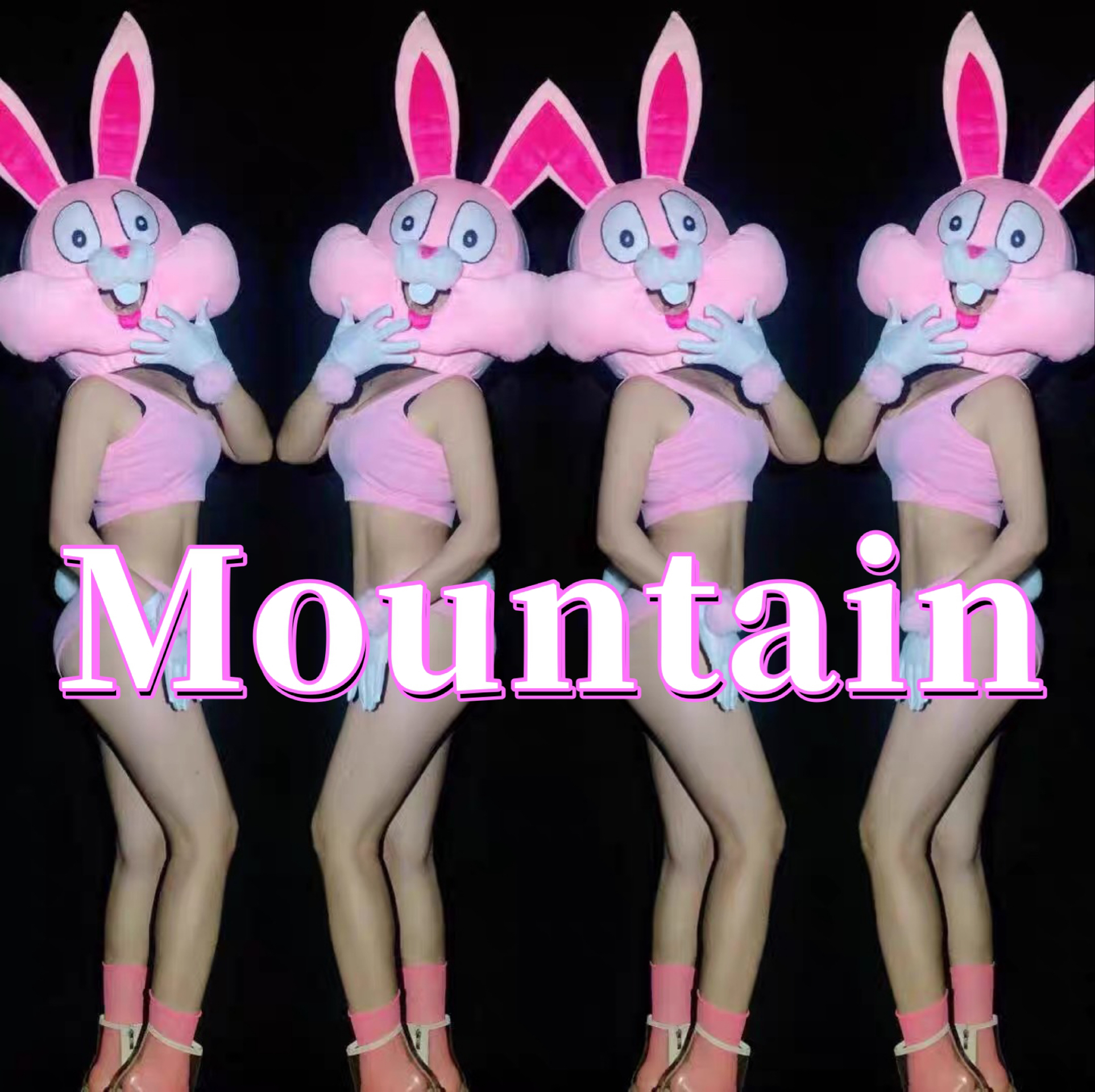 定制酒吧主题派对GOGO粉红色兔子头饰性感比基尼道具演出服