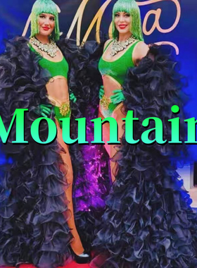 定制复古做秀黑绿色网纱波浪大摆裙舞队女gogo酒吧演出服