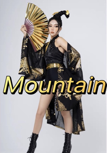 中秋节新款国潮中国风暗夜金扇gogo演出服女夜店酒吧