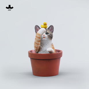 JXK花盆猫手办仿真三花英短猫咪模型桌面小摆件家居潮流玩具礼品
