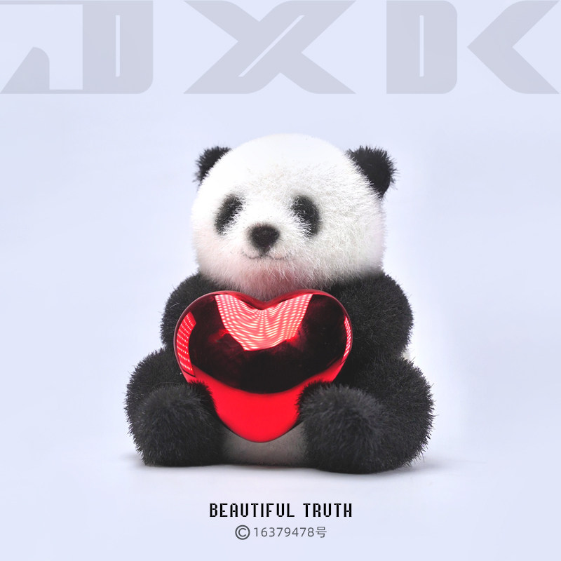 非现货 jxk 1/6 植毛熊猫 网红可爱萌系治愈动物爱心模型摆件手办