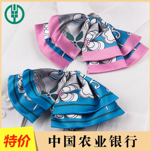 农业银行新款农行领结领花双层女士蝴蝶结粉色蓝色免打结定制夏季