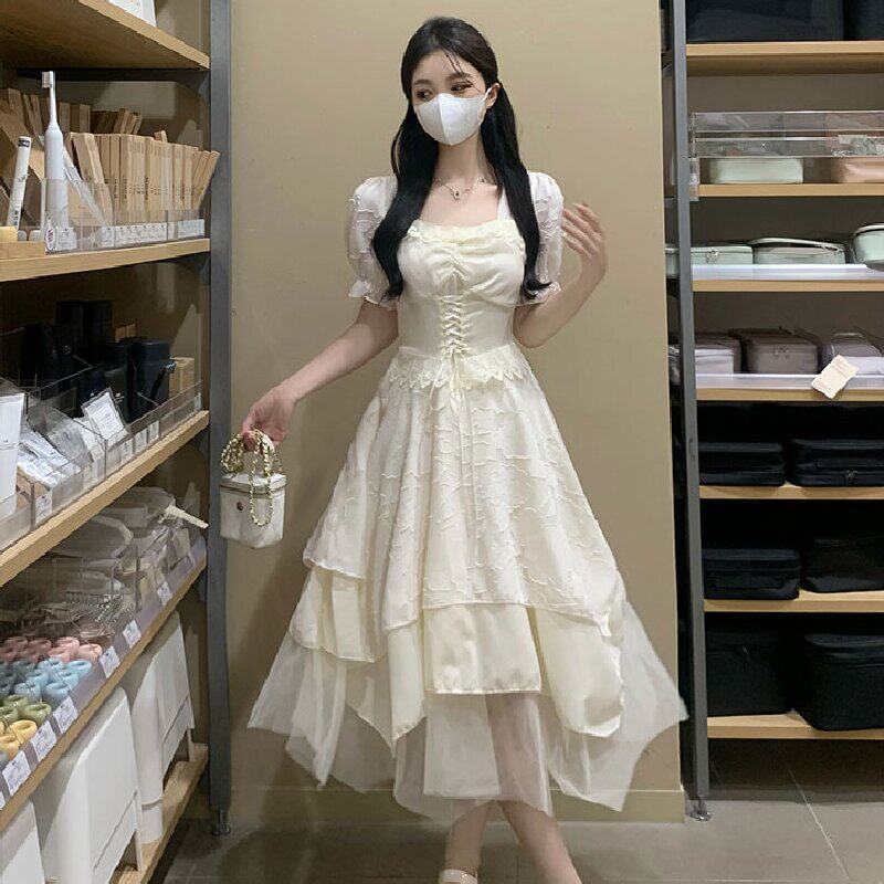 法式初恋海边度假连衣裙仙女超仙夏季气质公主蓬蓬蛋糕长裙小个子