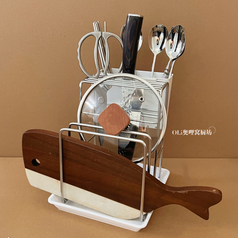 多功能304不锈钢刀架筷勺子菜板架一体厨房收纳砧板架刀具置物架