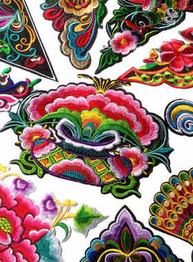 鑫辉三角形刺绣花朵孔雀布贴烫花少数民族风服装辅料diy装饰材料