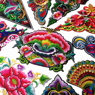 鑫輝三角形刺繡花朵孔雀布貼燙花少數(shù)民族風(fēng)服裝 飾材料 輔料diy裝