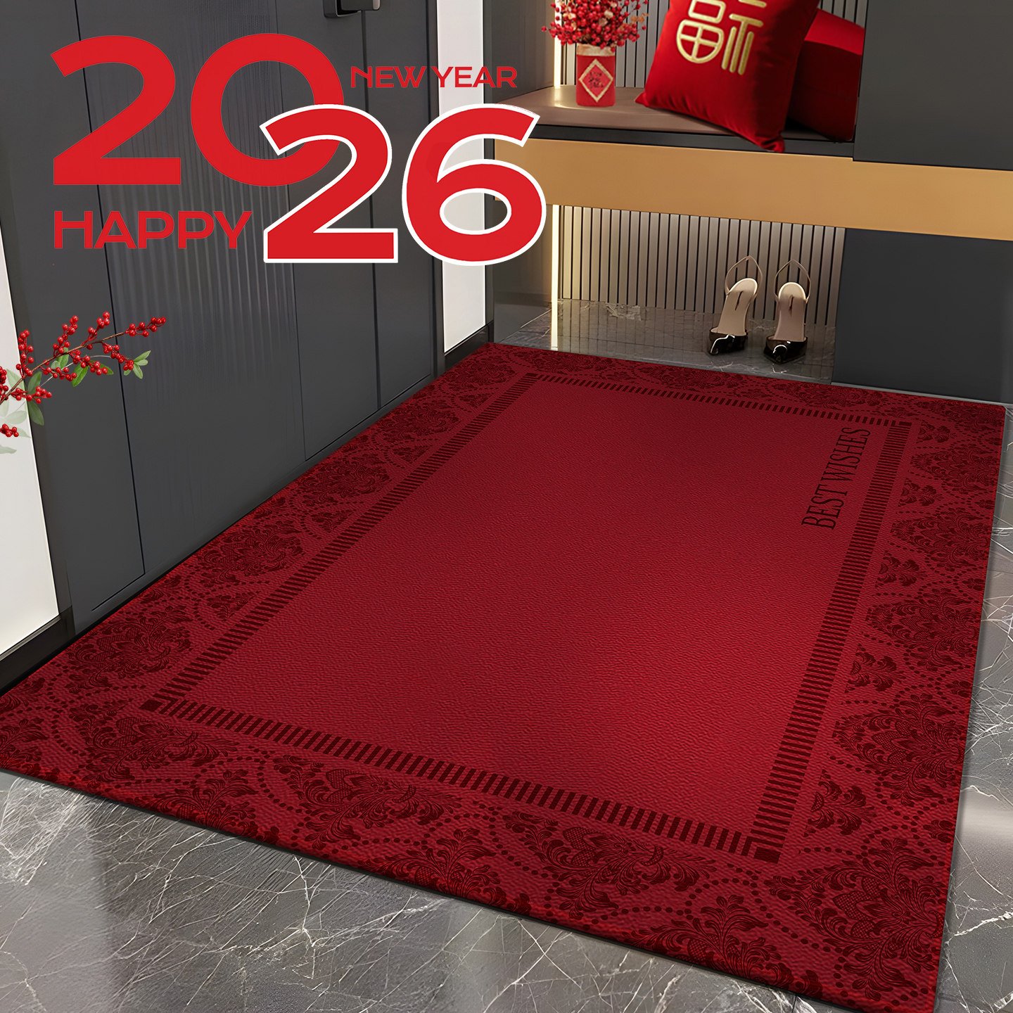 喜庆高级入户门地垫乔迁门垫红色进门地毯大门脚垫门口2026新款,居家布艺,入户地垫,淘宝优惠券,粉丝福利购,淘宝优惠卷