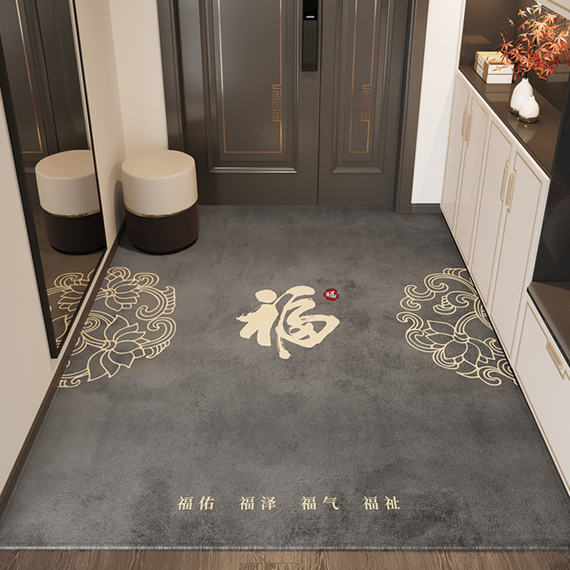 高级新中式入户门地垫入户进门地毯门垫门口脚垫大门灰色2024新款