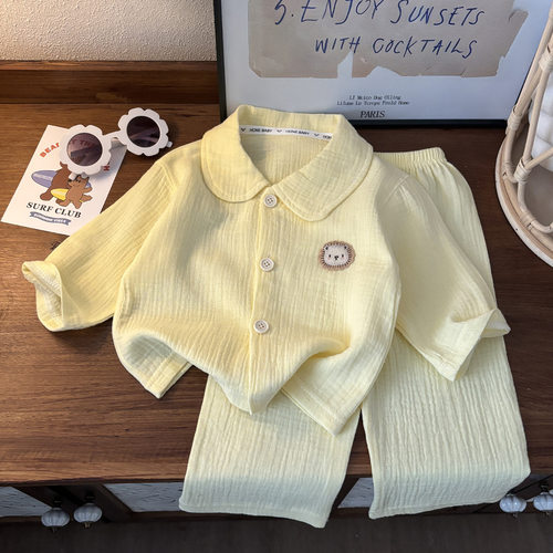 儿童睡衣套装春夏季全纯棉纱布宝宝家居服秋长袖长裤男女童空调服