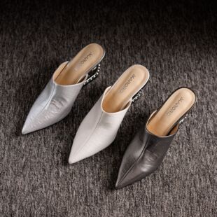 网红鞋 高跟粗高跟包头水染皮拖半拖明星同款 子51017 新款 7CM夏季