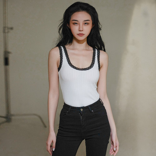 修身圆领纯棉吊带欧美风