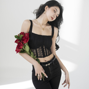 法式蕾丝吊带背心女夏秋带胸垫外穿内搭性感美背高腰弹力短款胸衣
